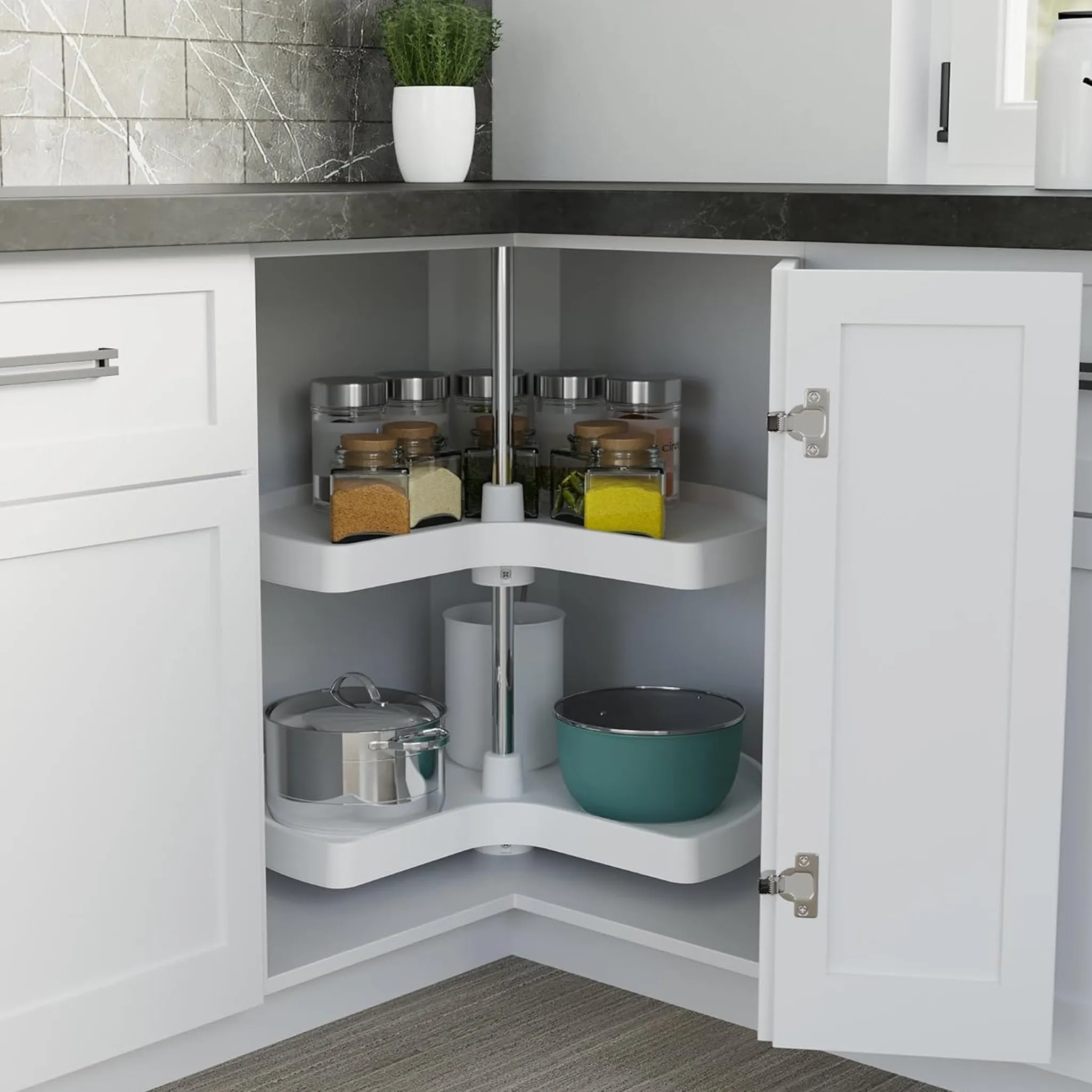 28 Inch Kidney Shaped Lazy Susan | Kidney Shaped Polymer Lazy Susan | White Kidney Lazy Susan | LS28KD.WT