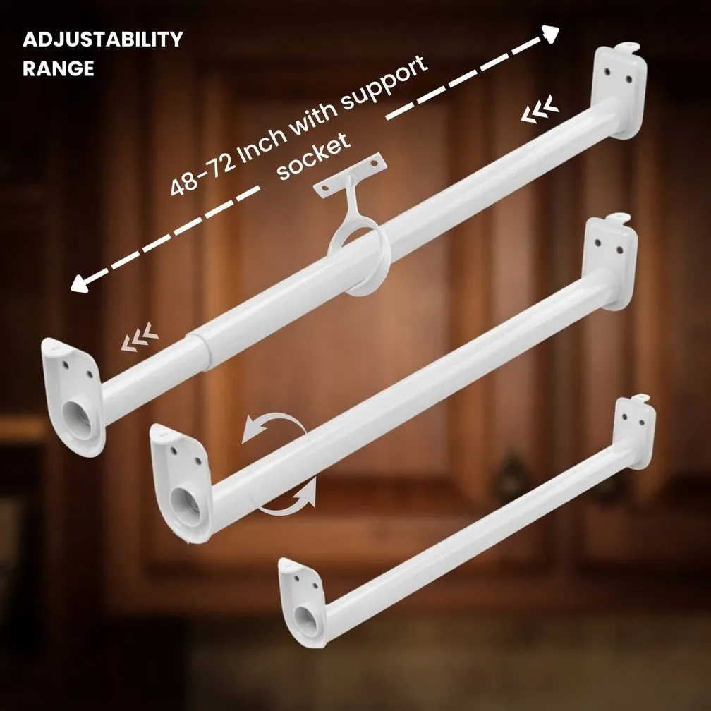 48-72 Inch Closet Rod With Support Socket | Round Closet Rod With Socket And Screws | Wall Mounted Clothing Rod | CR-4872